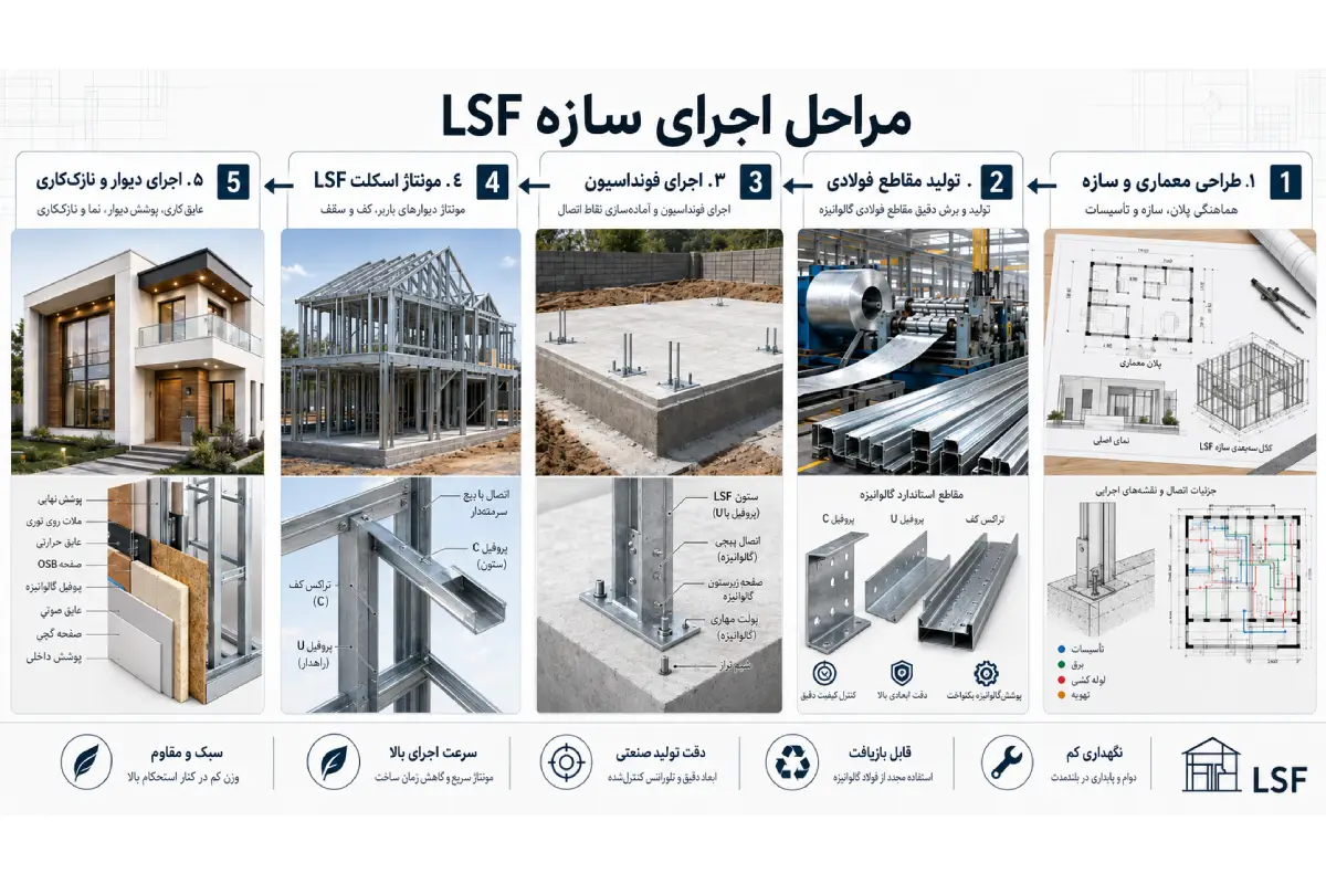 مراحل ساخت ویلا با سازه ال اس اف بهصورت تصویری